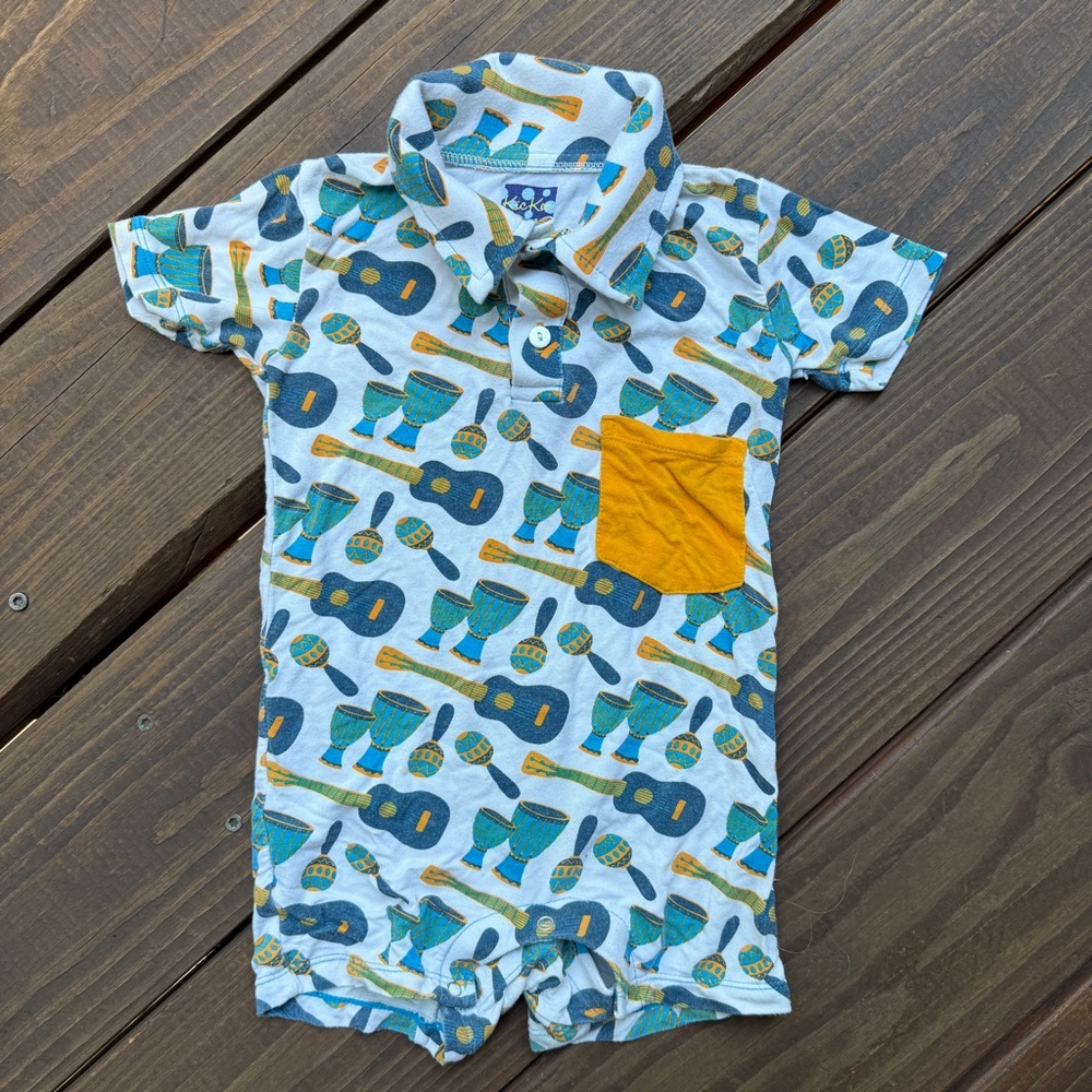 Kickee Pants - Guitar Drums Polo Shorts Romper